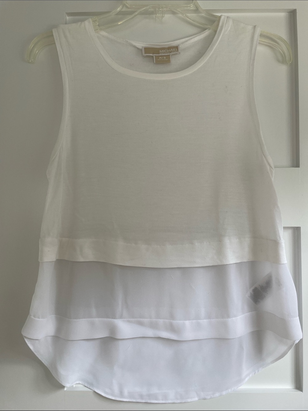 Michael Kors White Layered Sheer-Hem Sleeveless Top